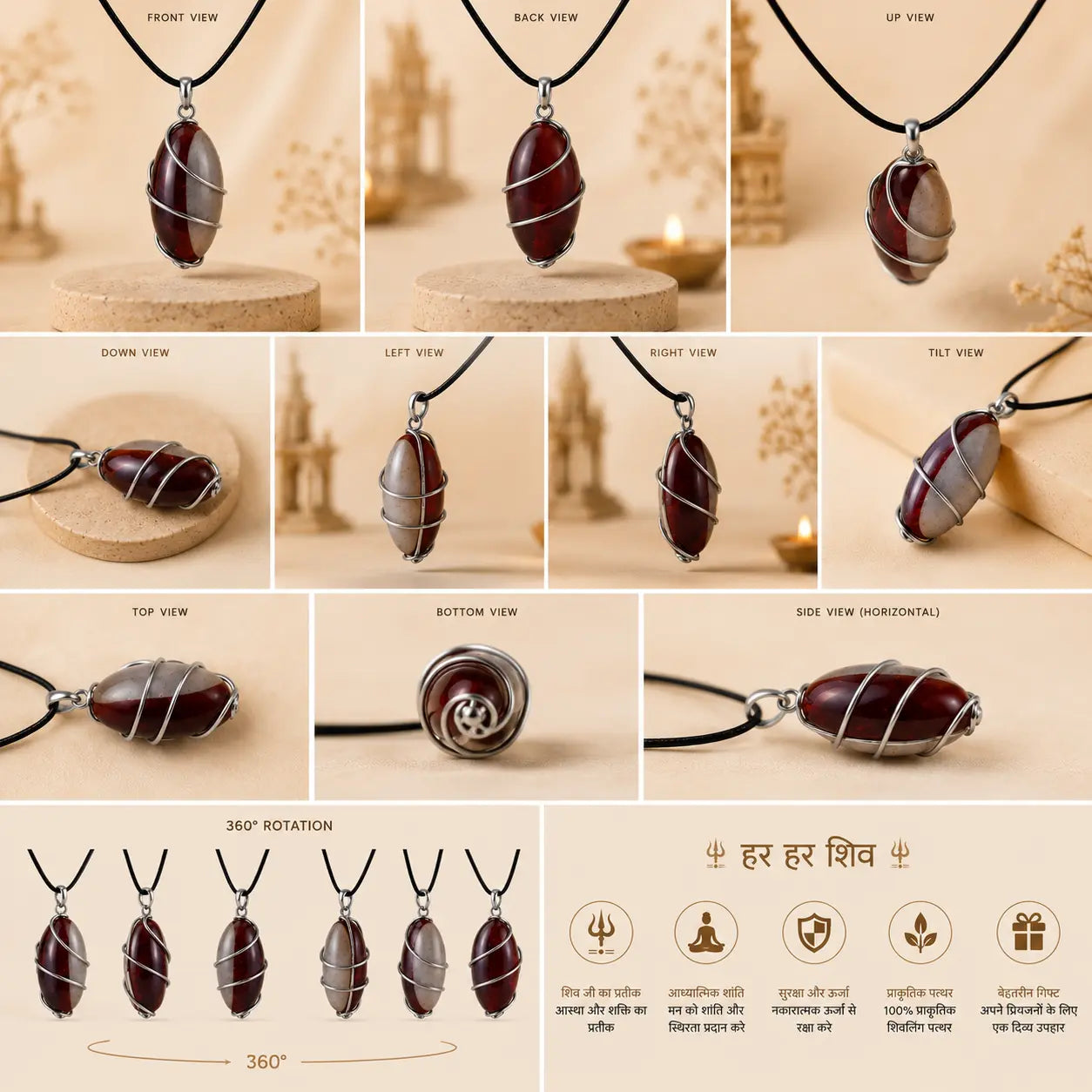 Narmadeshwar Shivling Pendant with black adjustable thread cord